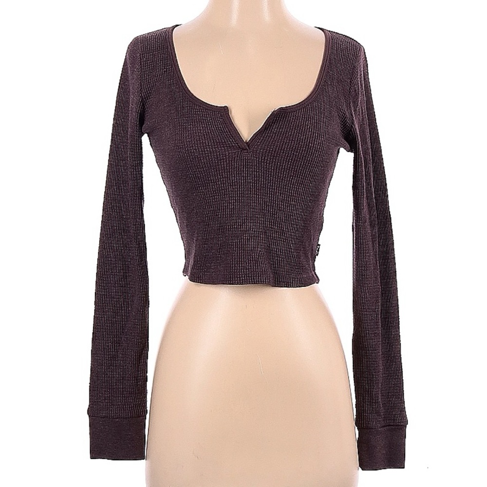 ARITZIA TNA Waffle Scoopneck Cropped Long Sleeve Medium